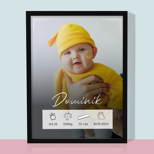 Údaje Narodenia Dieťaťa: Narodenie Dieťaťa Rámček - Zarámováná Tlač 30X40 (Vertikálne)