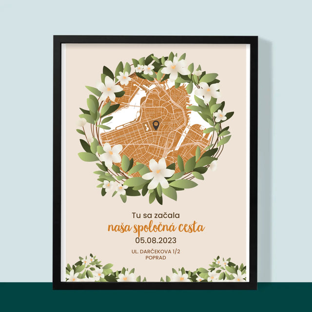 Mapa Mesta: Mapa Mesta: Začiatok Spoločnej Cesty - Zarámováná Tlač 30X40 (Vertikálne)