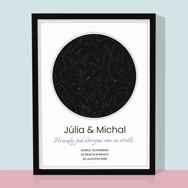 Mapa Hviezd: Mapa Hviezd: Pod Hviezdami - Zarámováná Tlač 30X40 (Vertikálne)