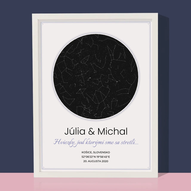 Mapa Hviezd: Mapa Hviezd: Pod Hviezdami - Zarámováná Tlač 30X40 (Vertikálne)