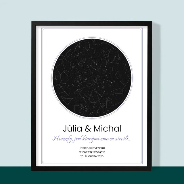 Mapa Hviezd: Mapa Hviezd: Pod Hviezdami - Zarámováná Tlač 30X40 (Vertikálne)