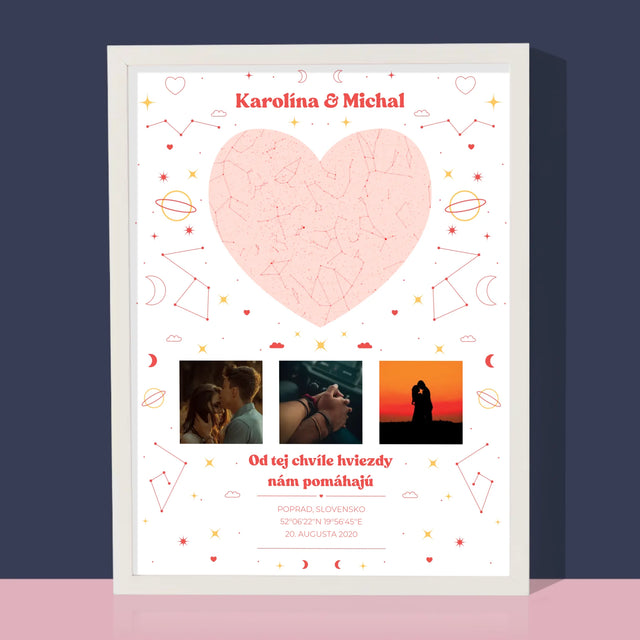 Mapa Hviezd: Mapa Hviezd: Naša Chvíľa - Zarámováná Tlač 30X40 (Vertikálne)