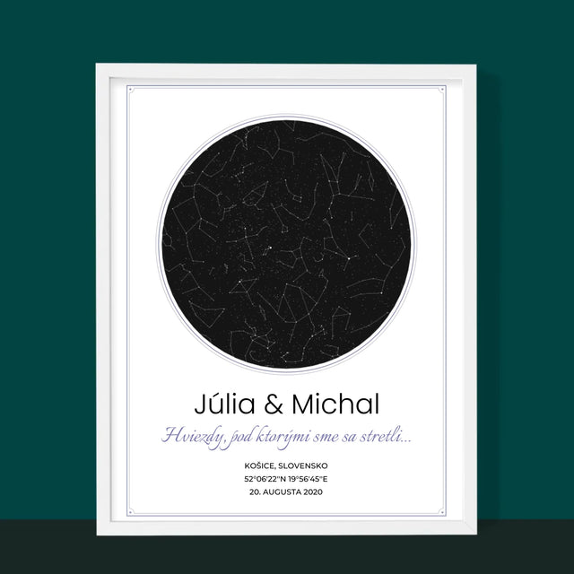 Mapa Hviezd: Mapa Hviezd: Pod Hviezdami - Zarámováná Tlač 30X40 (Vertikálne)