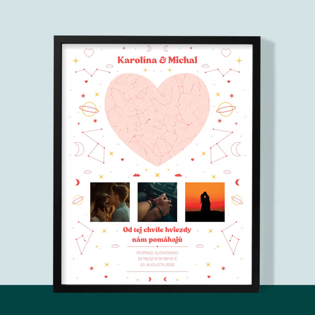Mapa Hviezd: Mapa Hviezd: Naša Chvíľa - Zarámováná Tlač 30X40 (Vertikálne)
