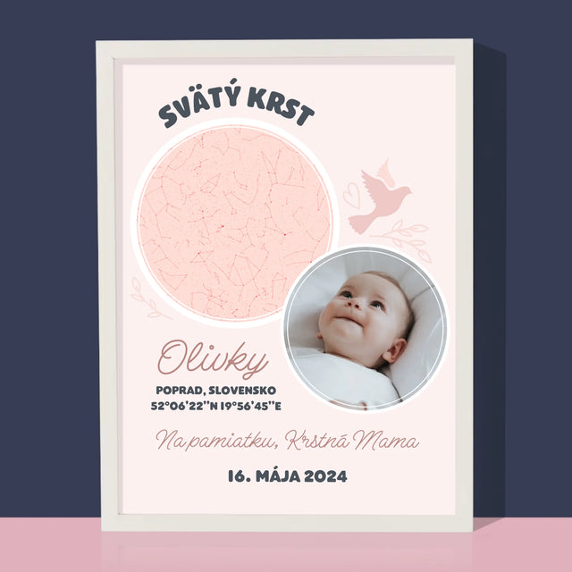 Mapa Hviezd: Krst - Zarámováná Tlač 30X40 (Vertikálne)