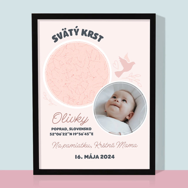 Mapa Hviezd: Krst - Zarámováná Tlač 30X40 (Vertikálne)