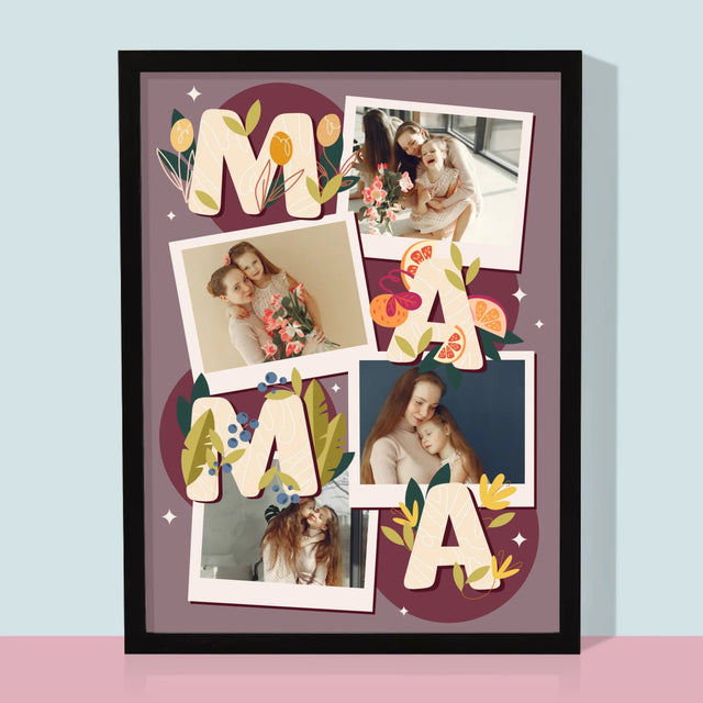 Fotokoláž: Písmená Mama - Zarámováná Tlač 30X40 (Vertikálne)