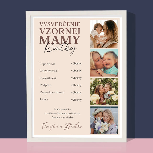 Fotokoláž: Vysvedčenie Vzornej Mamy - Zarámováná Tlač 30X40 (Vertikálne)
