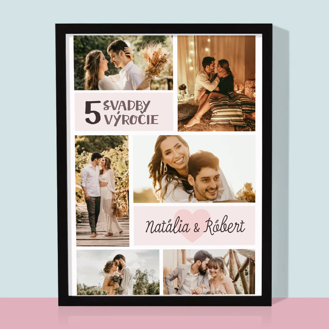 Fotokoláž: 5. Výročie Svadby - Zarámováná Tlač 30X40 (Vertikálne)