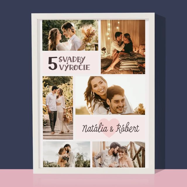 Fotokoláž: 5. Výročie Svadby - Zarámováná Tlač 30X40 (Vertikálne)