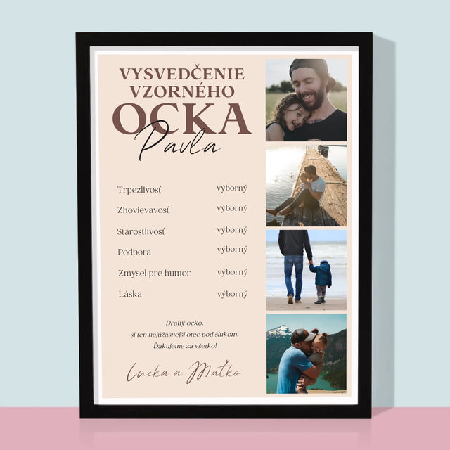 Fotokoláž: Vysvedčenie Vzorného Ocka - Zarámováná Tlač 30X40 (Vertikálne)