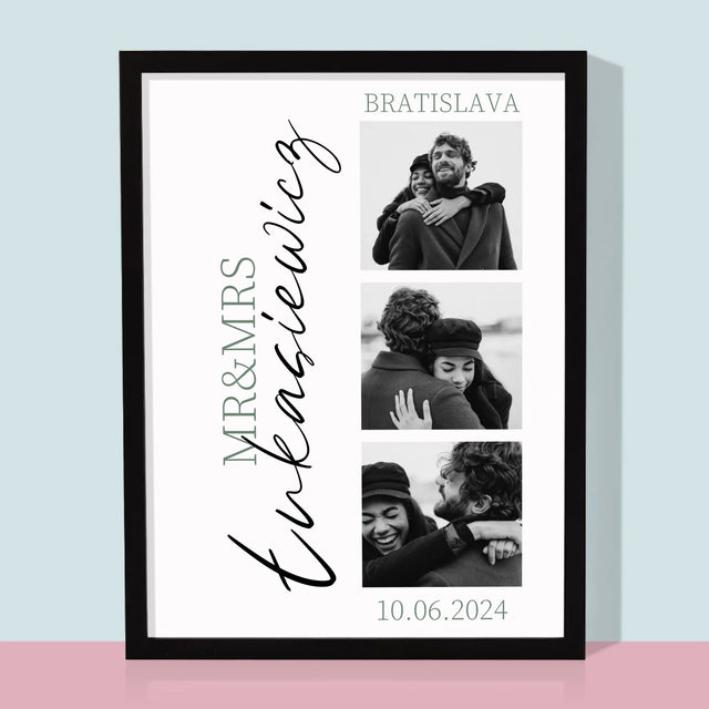 Fotokoláž: Mr&Mrs Svadobné - Zarámováná Tlač 30X40 (Vertikálne)
