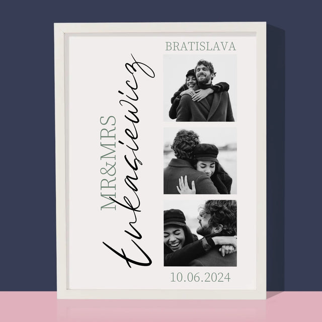 Fotokoláž: Mr&Mrs Svadobné - Zarámováná Tlač 30X40 (Vertikálne)