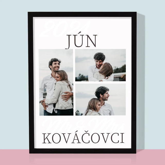 Fotokoláž: Mr&Mrs Dátum - Zarámováná Tlač 30X40 (Vertikálne)