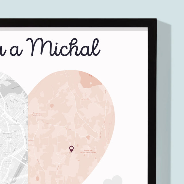 Mapa Mesta: Dve Polovice Jedného Srdca - Zarámováná Tlač 30X40 (Vertikálne)