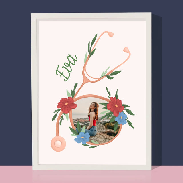 Fotografia A Podpis: Stetoskop Kvety - Zarámováná Tlač 30X40 (Vertikálne)