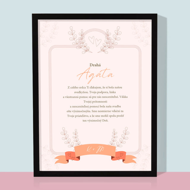 Meno A Podpis: Poďakovanie Pre Svedkyňu - Zarámováná Tlač 30X40 (Vertikálne)