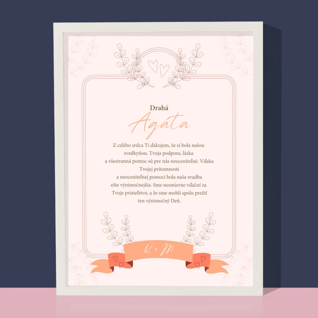 Meno A Podpis: Poďakovanie Pre Svedkyňu - Zarámováná Tlač 30X40 (Vertikálne)