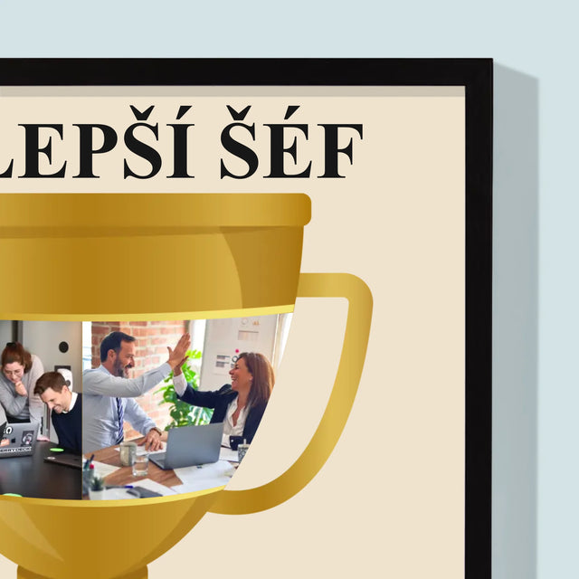 Fotokoláž: Pohár Pre Najlepšieho Šéfa - Zarámováná Tlač 30X40 (Vertikálne)