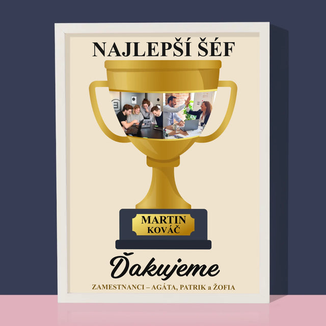 Fotokoláž: Pohár Pre Najlepšieho Šéfa - Zarámováná Tlač 30X40 (Vertikálne)