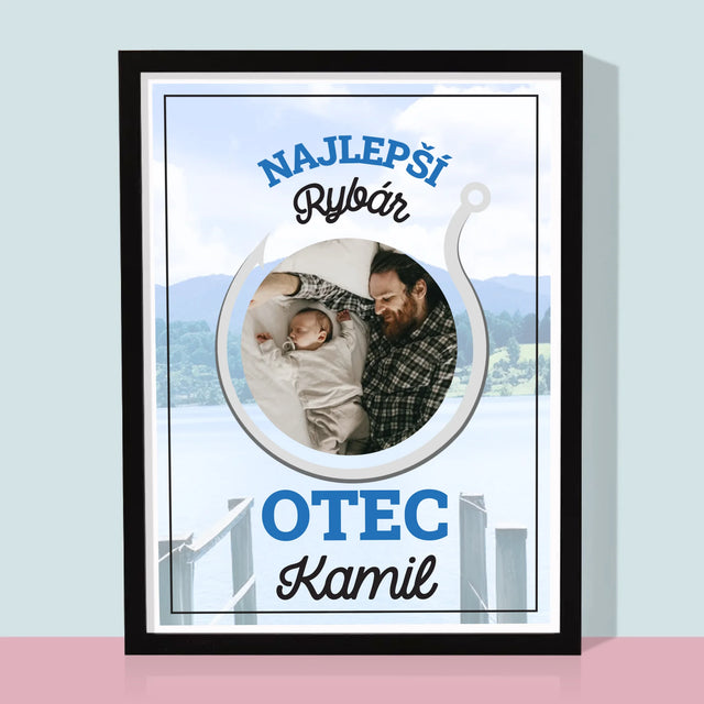 Fotografia A Podpis: Najlepší Rybár Otec - Zarámováná Tlač 30X40 (Vertikálne)