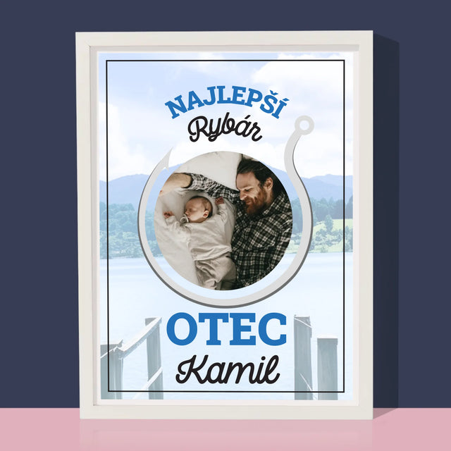 Fotografia A Podpis: Najlepší Rybár Otec - Zarámováná Tlač 30X40 (Vertikálne)