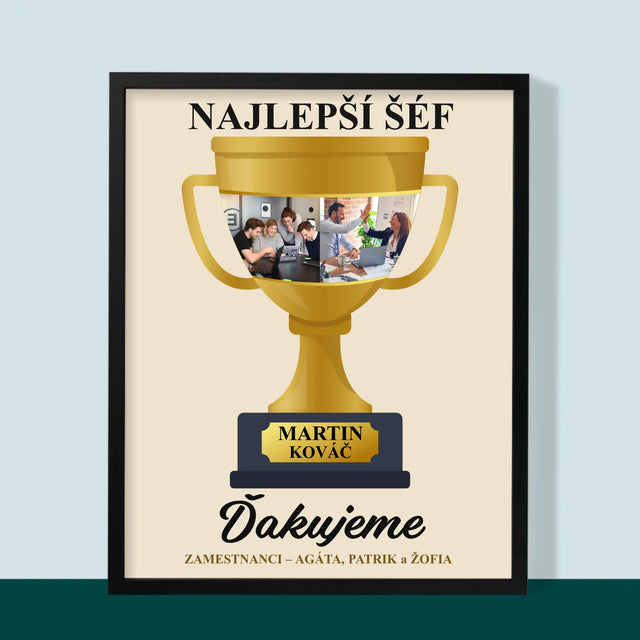 Fotokoláž: Pohár Pre Najlepšieho Šéfa - Zarámováná Tlač 30X40 (Vertikálne)