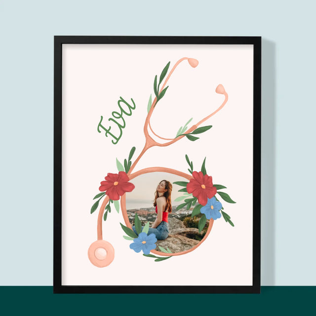 Fotografia A Podpis: Stetoskop Kvety - Zarámováná Tlač 30X40 (Vertikálne)