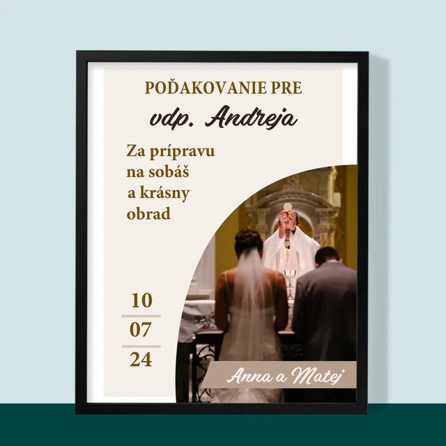 Fotografia A Podpis: Poďakovanie Pre Kňaza Svadba - Zarámováná Tlač 30X40 (Vertikálne)