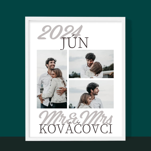 Fotokoláž: Mr&Mrs Dátum - Zarámováná Tlač 30X40 (Vertikálne)