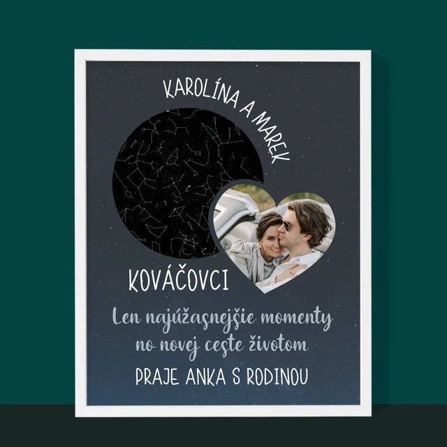 Mapa Hviezd: Nová Cesta Životom Svadba - Zarámováná Tlač 30X40 (Vertikálne)