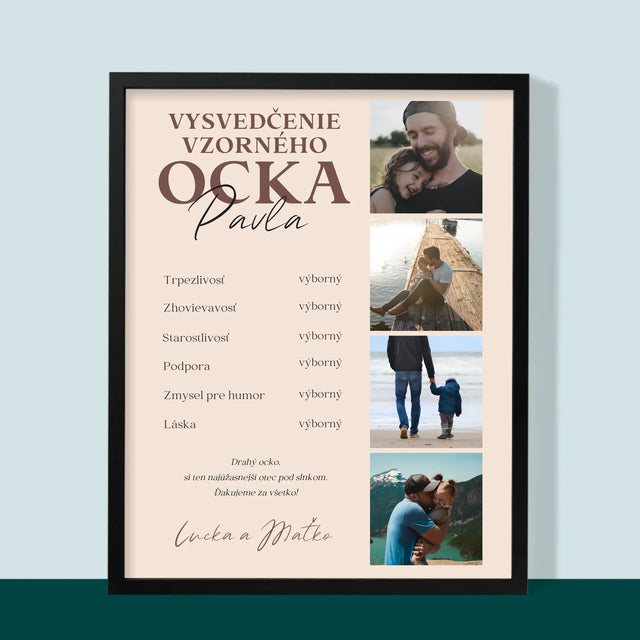 Fotokoláž: Vysvedčenie Vzorného Ocka - Zarámováná Tlač 30X40 (Vertikálne)