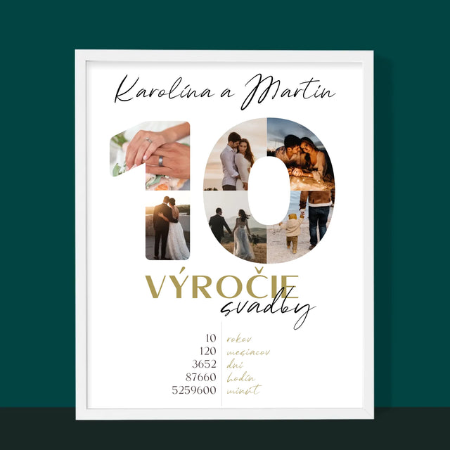 Slovo Z Fotografií: 10. Výročie Svadby - Zarámováná Tlač 30X40 (Vertikálne)