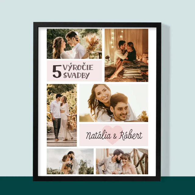 Fotokoláž: 5. Výročie Svadby - Zarámováná Tlač 30X40 (Vertikálne)