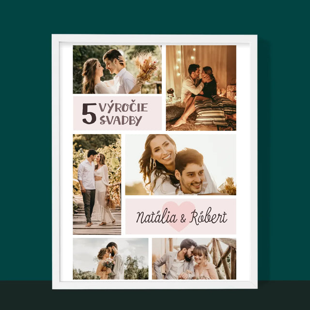 Fotokoláž: 5. Výročie Svadby - Zarámováná Tlač 30X40 (Vertikálne)