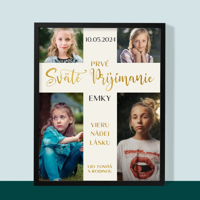 Fotokoláž: Prvé Sväté Prijímanie Kríž - Zarámováná Tlač 30X40 (Vertikálne)