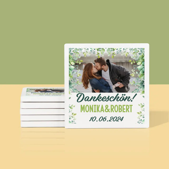 Zdjęcie i Podpis: Podziękowania Ślubne Listki - Podkładki Pod Kubki | DE