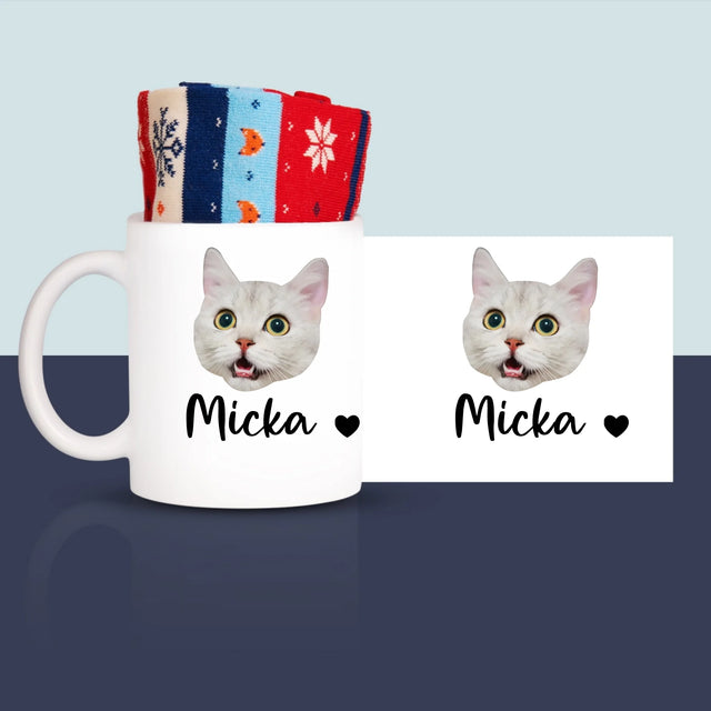 Tvoja Postava: Hlava Tvojej Mačičky - Zimné Ponožky V Hrnčeku