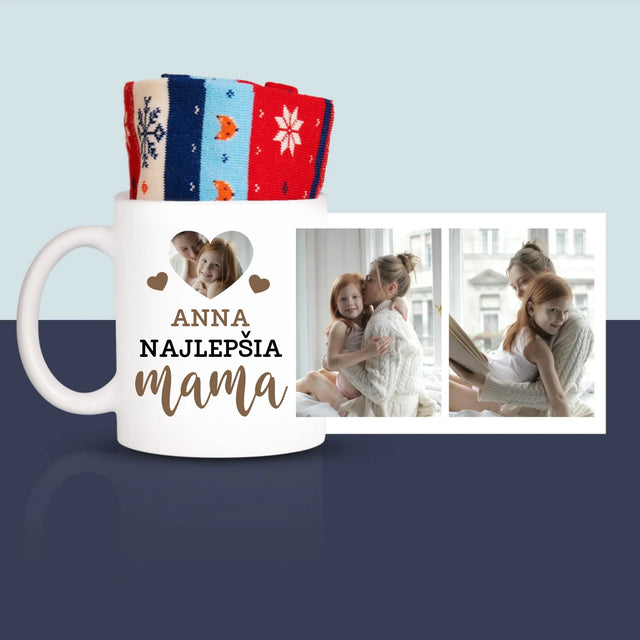 Fotokoláž: Najlepšia Mama Srdce - Zimné Ponožky V Hrnčeku