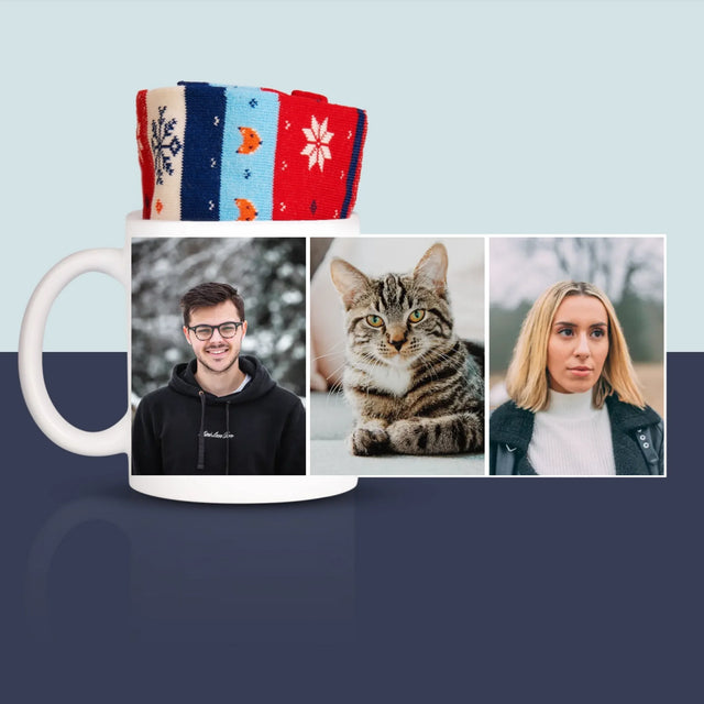 Fotokoláž: 3 Fotografie - Zimné Ponožky V Hrnčeku