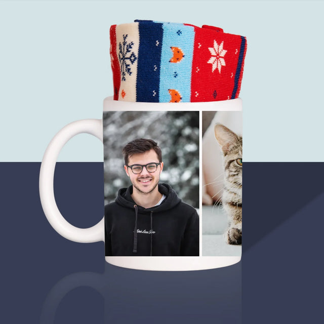 Fotokoláž: 3 Fotografie - Zimné Ponožky V Hrnčeku
