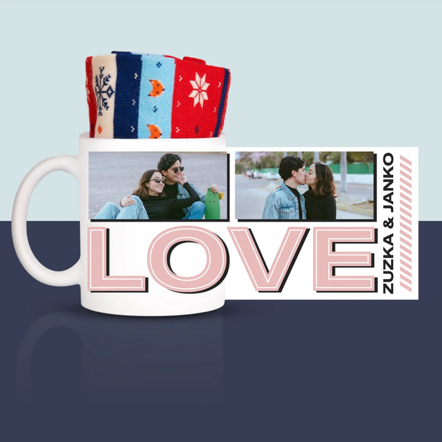 Fotokoláž: S Nápisom Love - Zimné Ponožky V Hrnčeku