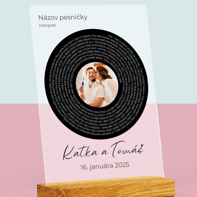 Fotografia A Podpis: Text Pesničky S Tvojou Fotografiou - Tlač Na Akrylové Sklo