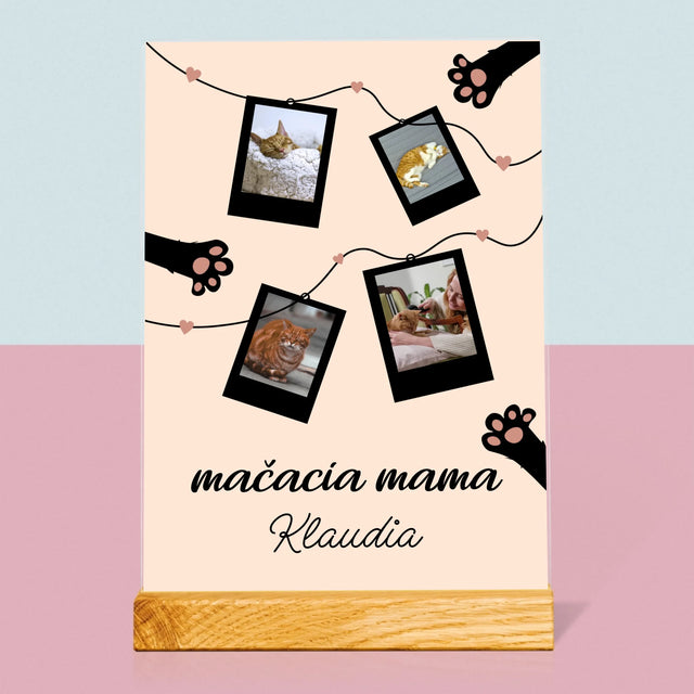 Fotokoláž: Mačacia Mama Polaroidy - Tlač Na Akrylové Sklo
