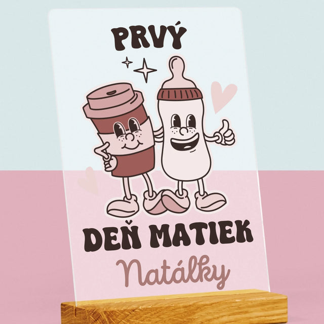 Meno A Podpis: Prvý Deň Matiek Káva Mlieko - Tlač Na Akrylové Sklo