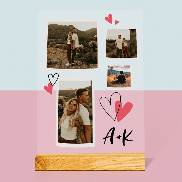 Fotokoláž: Srdiečka Iniciály - Tlač Na Akrylové Sklo