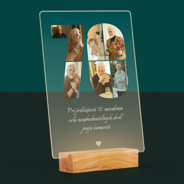 Tvar Z Fotografií: 70. Narodeniny Venovanie - Tlač Na Akrylové Sklo