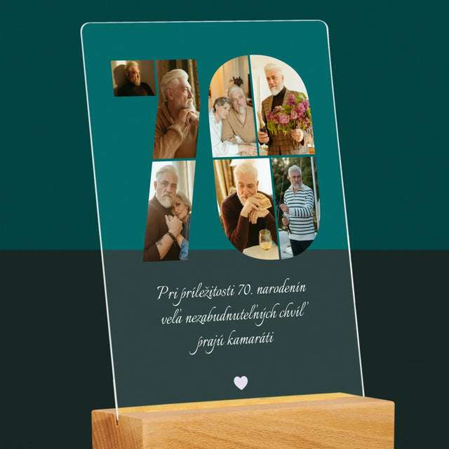Tvar Z Fotografií: 70. Narodeniny Venovanie - Tlač Na Akrylové Sklo