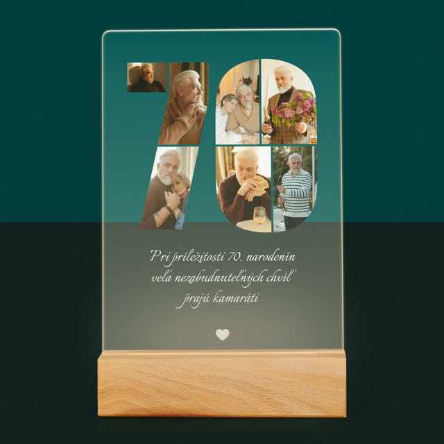 Tvar Z Fotografií: 70. Narodeniny Venovanie - Tlač Na Akrylové Sklo
