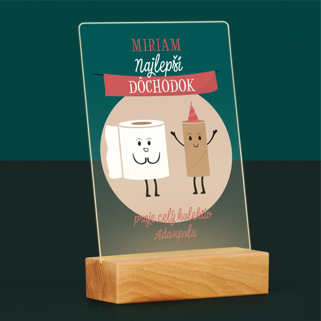 Meno A Podpis: Najlepší Dôchodok - Tlač Na Akrylové Sklo (Vertikálne)